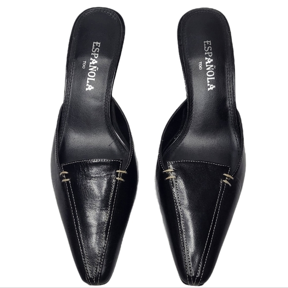 Española Amalia Black Mule Heels - Picture 2 of 7